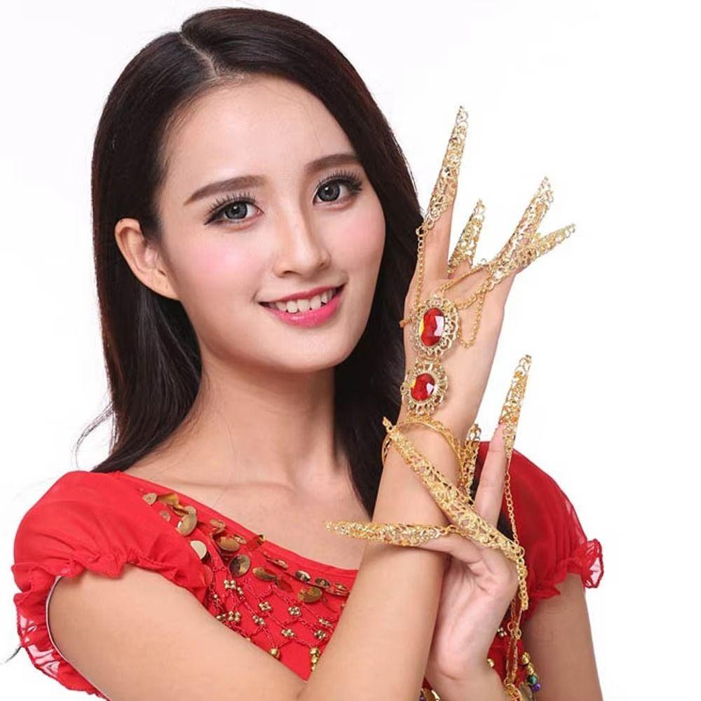 1 pair Gold Color Golden Finger Bracelet Antique Style Belly Dance Bracelet  Wedding