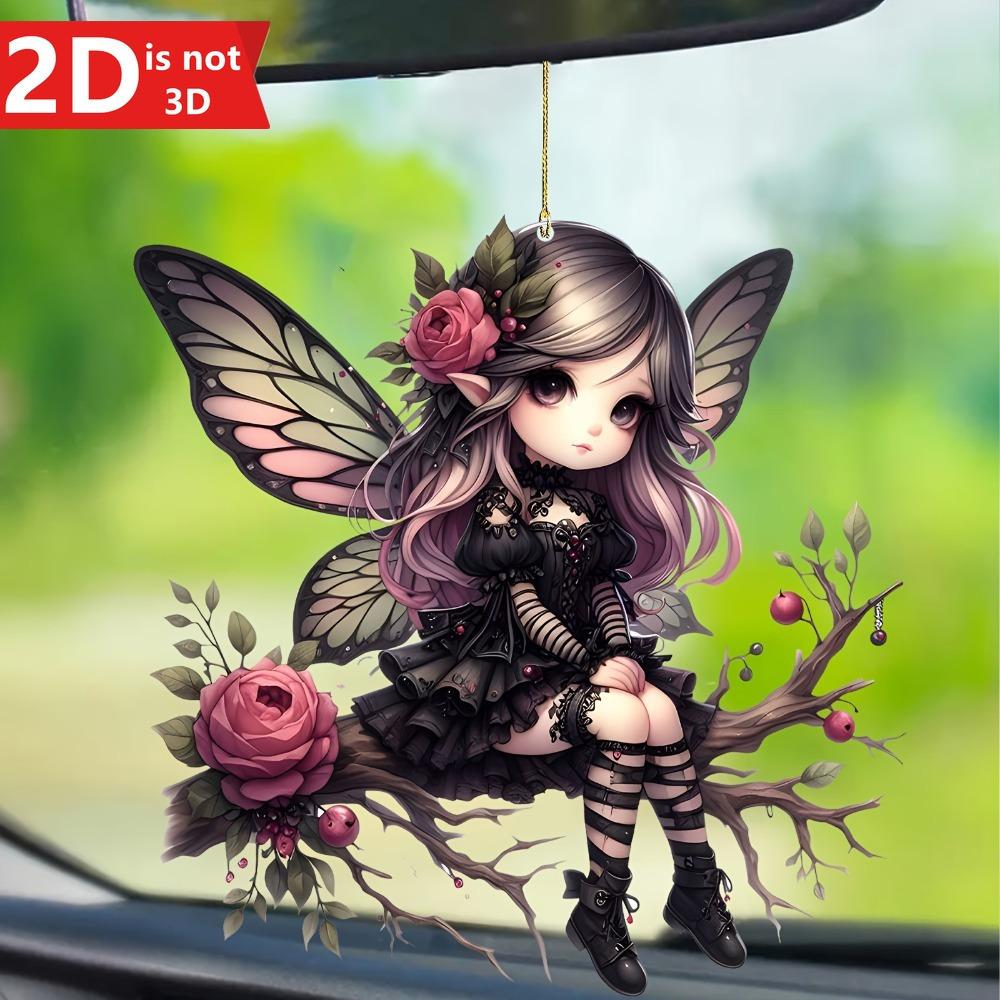 

2D black butterfly angel pendant for trees, backpacks, and keychains. A versatile holiday decoration. чистый