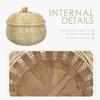Wicker Bamboo Storage Basket Rubbish Bin with Lid for Food Round Baskets Weaving Kitchen