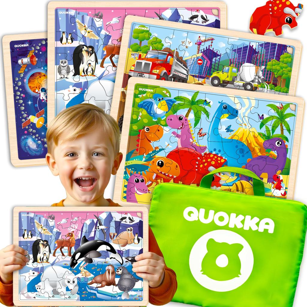 QUOKKA Puzzle for Ages Wooden Realistic Montessori Toddler Puzzle for Ages Animal and Dinosaur Learning Game for Ages 4-Set 4-6 - 36-Piece 3-5 - 4-8