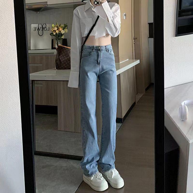 

Women s High Waist Velvet-Lined Wide Leg Jeans - Black & Gray, Warm and Slimming, Floor-Length, Casual Straight Fit for Autumn/Winter Extra Large