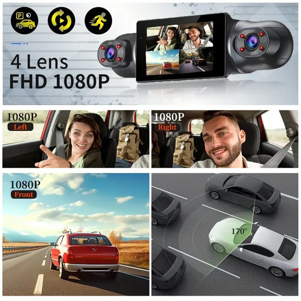 4 kanaler Dash Cam for biler WIFI APP Videoopptaker 1080P Bil DVR Ryggekamera Parkeringsmonitor DashCam Biltilbehør
