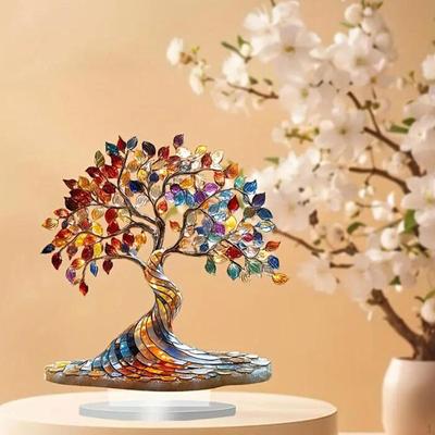 2D Tree Acrylic Sign Plate, Table Centerpiece Craft with Stand for Living Room, Indoor, Outdoor,