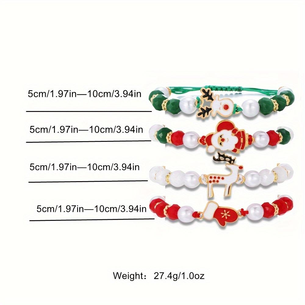 Set of 4 Christmas Charm Bracelets - Cute Holiday Santa Claus, Reindeer, Glove Pendants, Suitable for Daily Wear