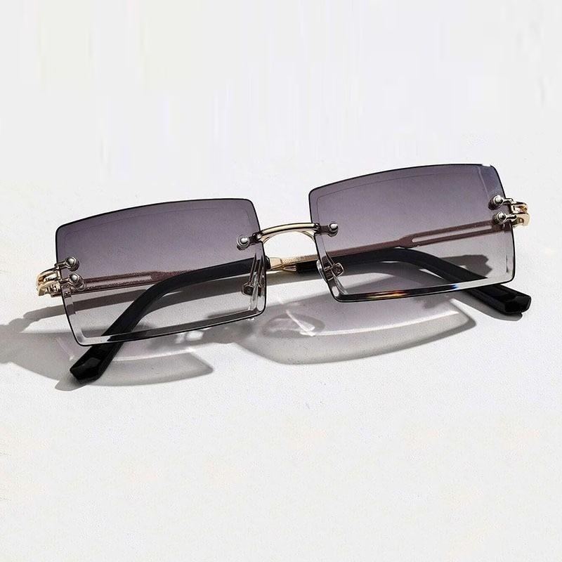Retro Women Sunglasses Brand Designer Fashion Rimless Gradient Sun Glasses Shades Lady Cutting Lens Ladies Frameless Eyeglasses