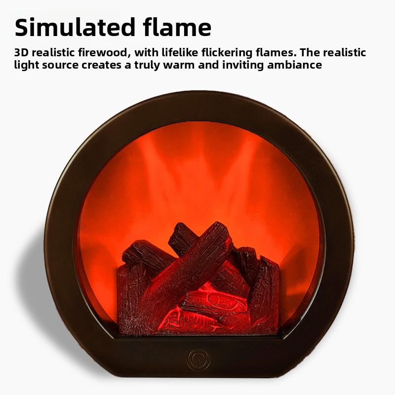 LED Simulated Flame Lamp Night Light Retro Style Atmosphere Decorative Fireplace Lamp European Style Creative Ornament Portable