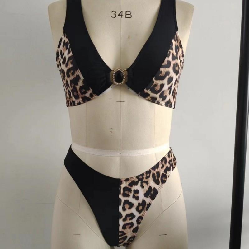 Huludao Dámské dvoudílné plavky s černým leopardím vzorem Sexy bikiny