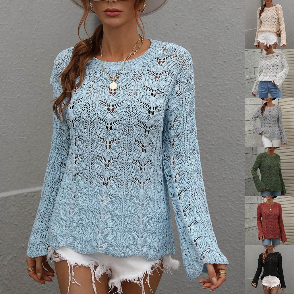 Women's  And Winter  Solid Round Neck Long Sleeve Knit Sweater Pullover Sweater