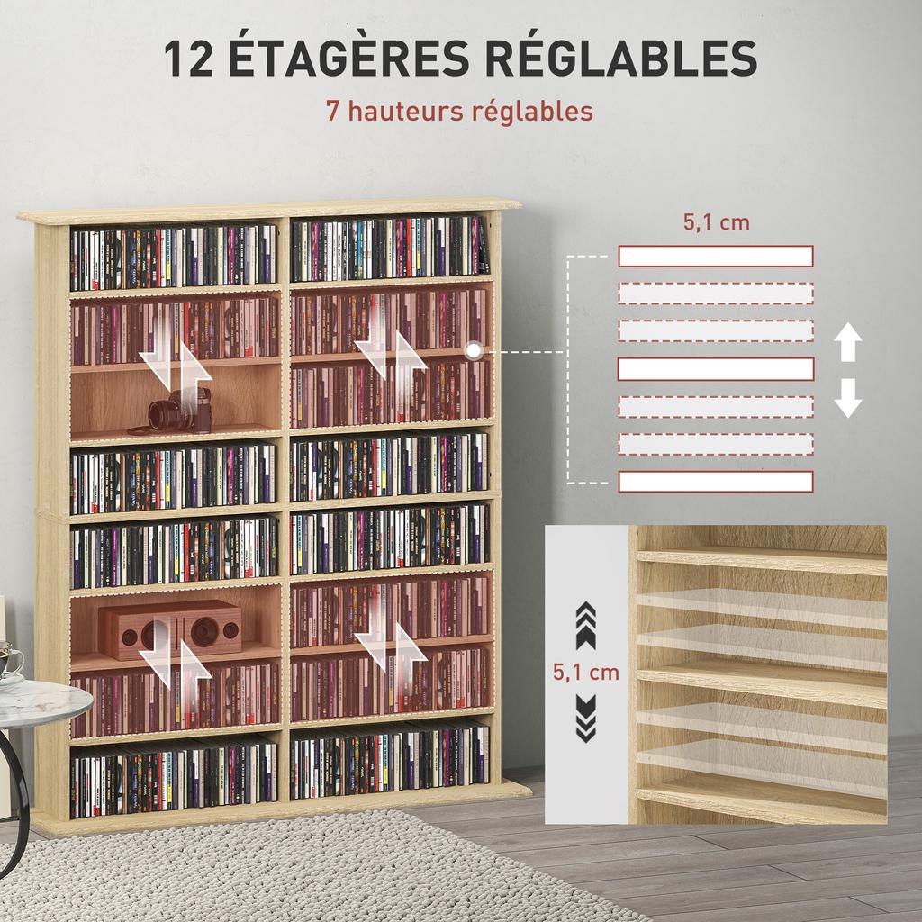 Estantería para Medios de 16 Compartimentos - Acabado Madera Natural