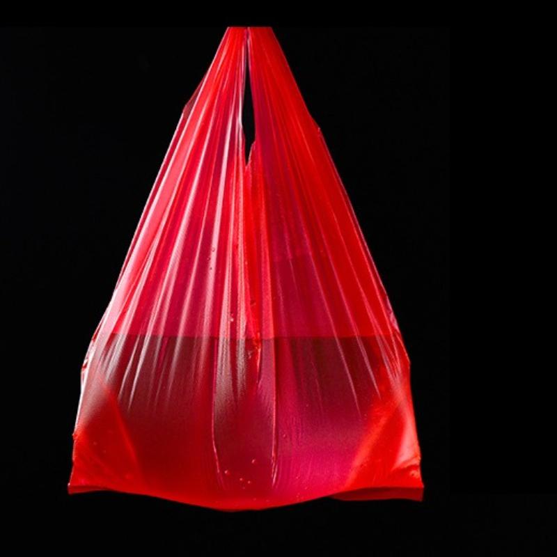 Tek Kullanımlık Kırmızı Plastik Saplı Yelek Çanta PE Süpermarket Alışveriş Poşetleri Ev Mutfak Çöp Torbası Kalınlaştırılmış Büyük Boy Saklama Düzenleme Poşetleri