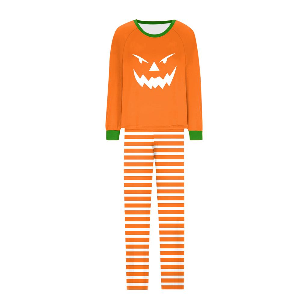 Family Matching Halloween Face Print Long Sleeve Pajama Set with Raglan Sleeves and Straight Leg Pants