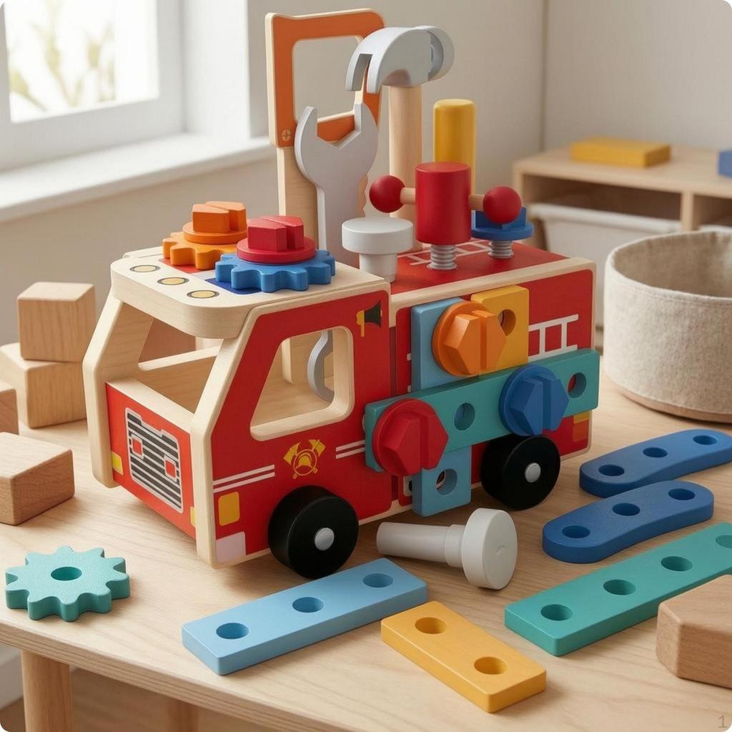 Wooden Assembly Fire Truck Fine Motor Skills Screwon Building HandEye Coordination