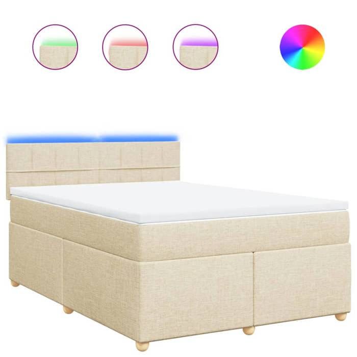 VidaXL Slat Bed Base with Mattress Cream 140x200 Cm Fabric 3289008