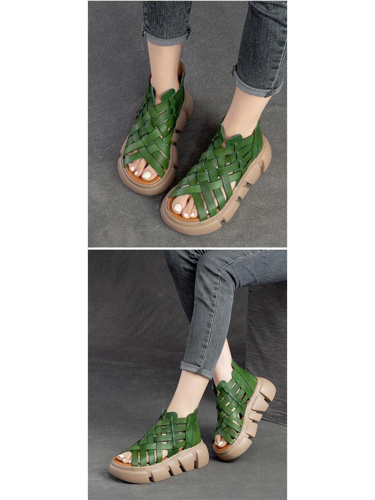 Jiechu Women's Summer Braided Hollow Sandals - Thick Sole, Breathable Candy Colors, Comfortable Roman Style