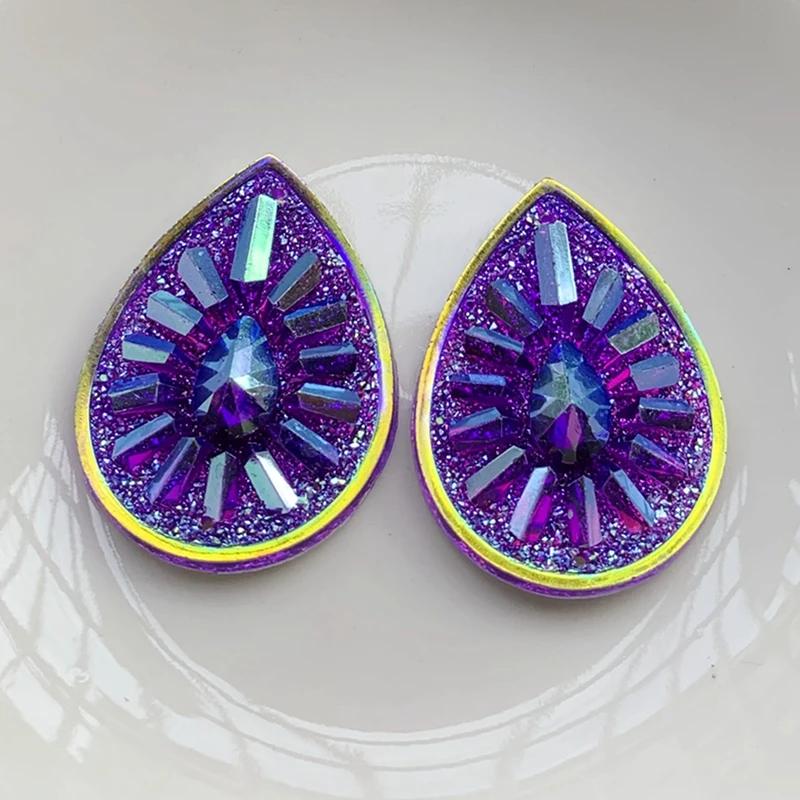 8pcs 30X40mm Water Droplet Resin Rhinestone DIY Jewelry Making Decorative Flat Back 2hole Scrapbook