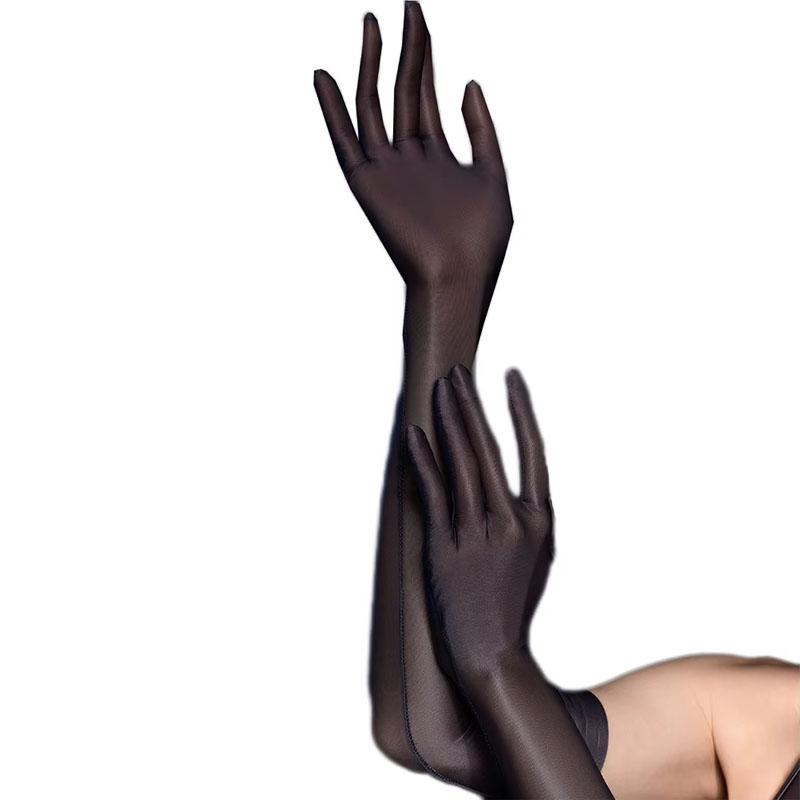 Sexy Ultrathin Transparent Smooth Long Gloves For Women Oil Shiny Seamless Mittens High Elastic Party Nightclub Cosplay Gloves