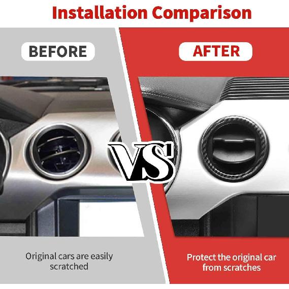 Jimen Compatible with Ford Mustang 2015-2023, 3PCS Center Console Dash AC Vent Cover Trim Ring (Carbon Fiber)