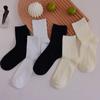 Women's High-Waisted Cotton Mid-Calf Socks, Cream, Vertical Stripes, Anti-Pilling Sports Socks