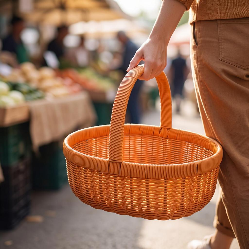 Woven Basket with Handle | Decorative, Oval Shopping Basket, Portable, for