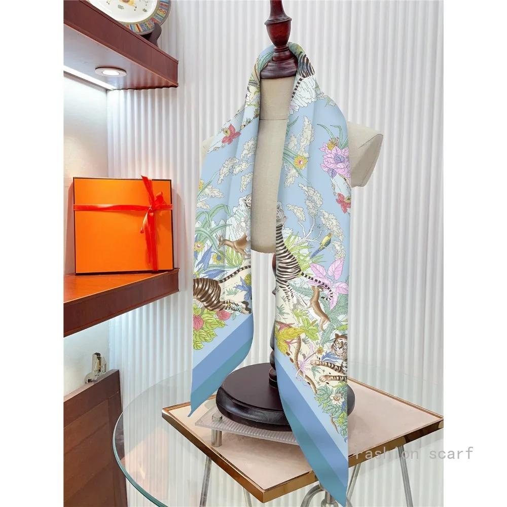New Flower Designer Scarves Twill Silk Large Square Scarf Women Travel Shawl Headscarf 90Cm Luxury  Modern Flowers