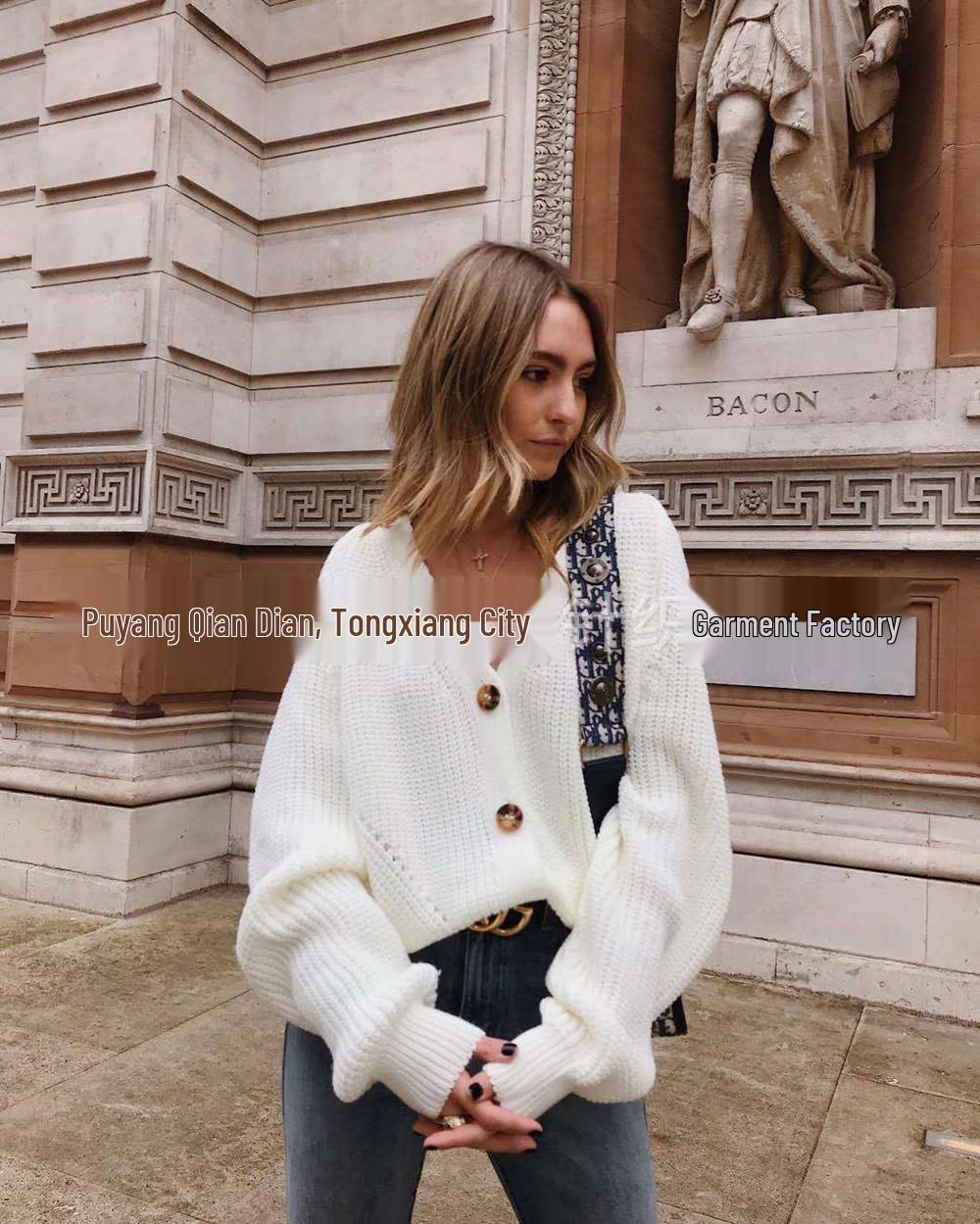 

2023 Women s European & American V-Neck Knitted Cardigan - New Autumn/Winter Fashion M белый