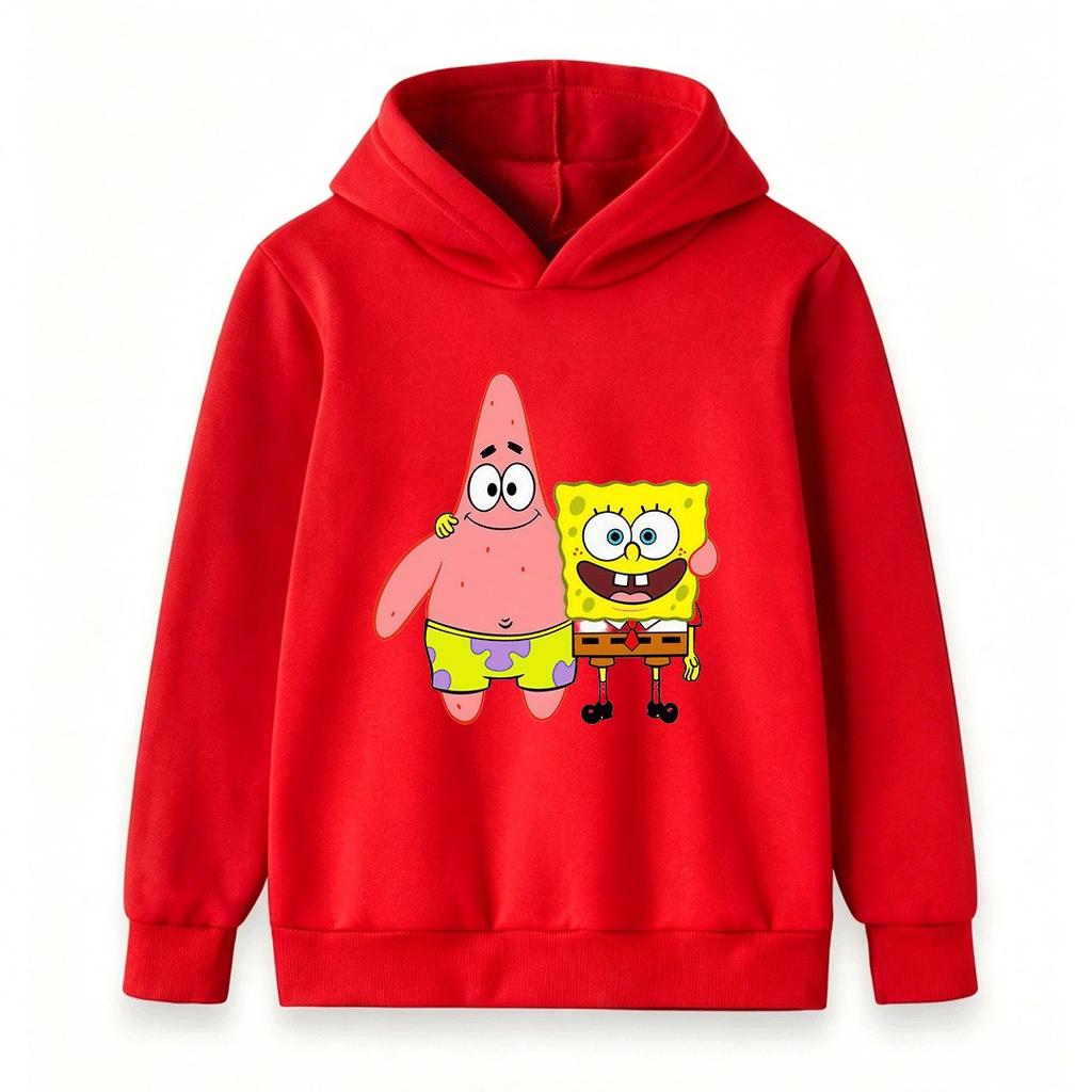 Kids Boys Girls Hoodie, Cute Cartoon Star Sponge Printed Pullover Hooded Sweatshirt Casual Warm Top for Toddlers