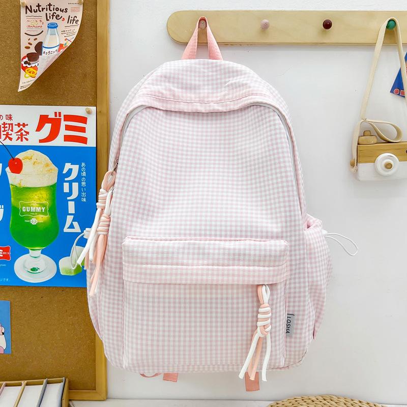 Schoolbag Korean Version Mori Fresh Plaid Backpack Large Capacity Lightweight Student Class Schoolbag Harajufeng Travel Backpack