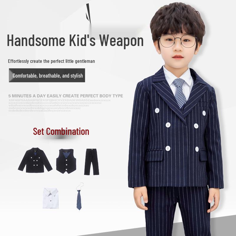 2022 Autumn/Winter Boys' Striped Blazer Suit Set - Formal Wear for Flower Boys and Hosts