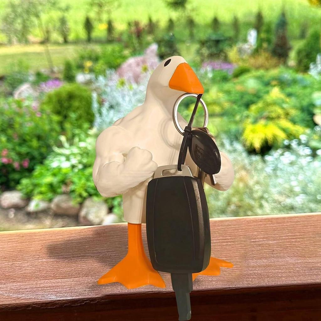Creative Muscle Duck Resin Statue Ornament Home Decoration Funny Key Magnetic Duck Art Sculpture Crafts Living Roon Garden Decor