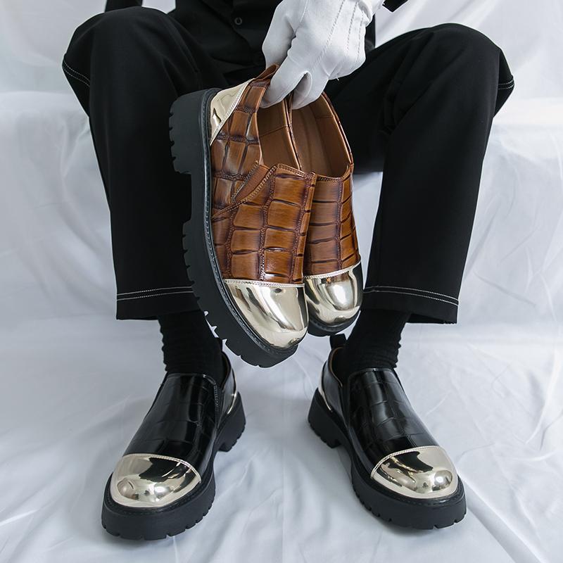 Fashion New Men Fashionable Loafers Men One-foot Thick-soled Anti-slip Height-increasing Leather Shoes British Business Shoes Size 38-46