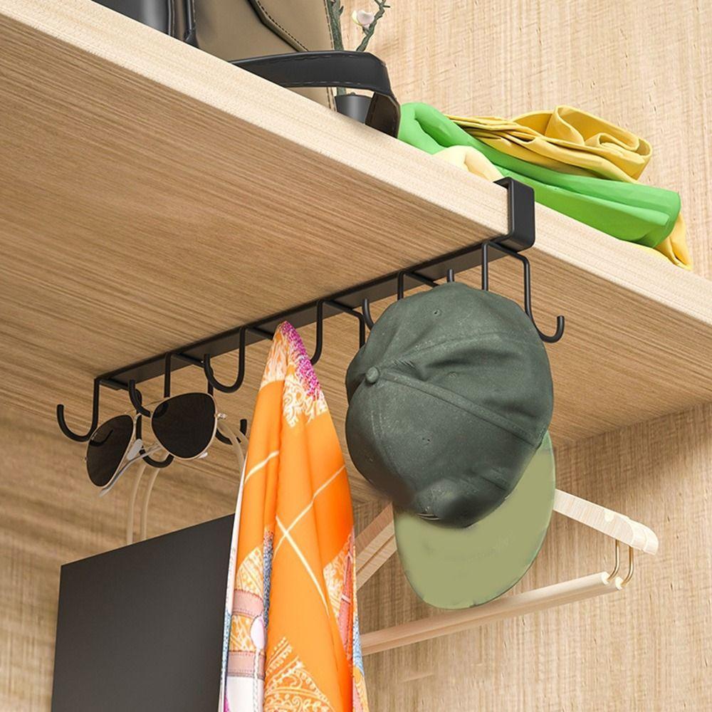 Iron 12 Hooks Cup Holder Punch-free Black/White Coffee Cup Mug Holder Traceless Space Saving Under Cabinet Storage Rack Kitchen