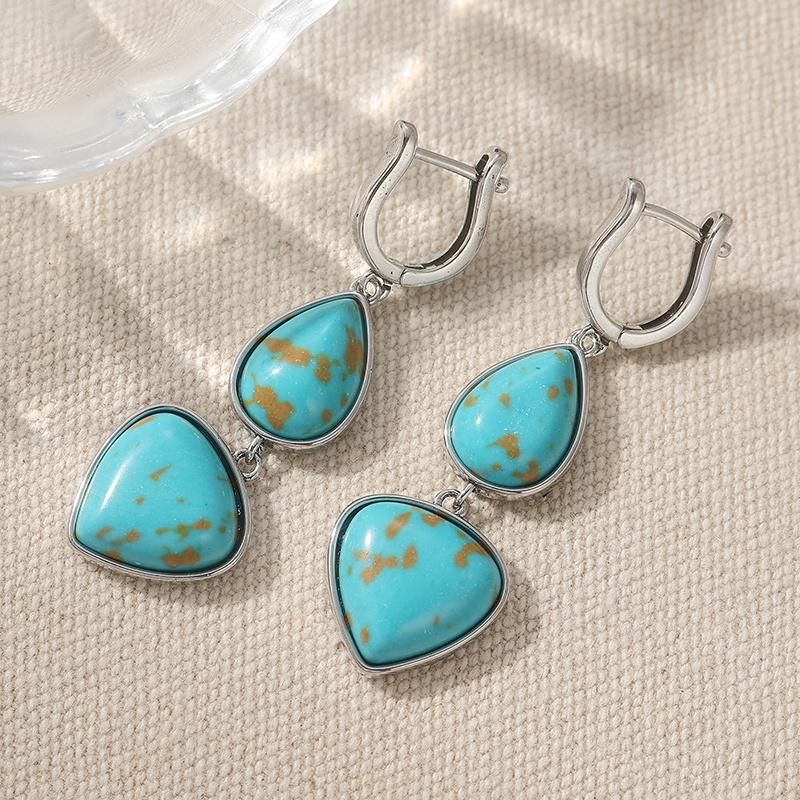 Elegant Teardrop-shaped Synthetic Turquoise Pendant Earrings Women  Exquisite Silvery Plated Dangle Earring Jewelry Gifts