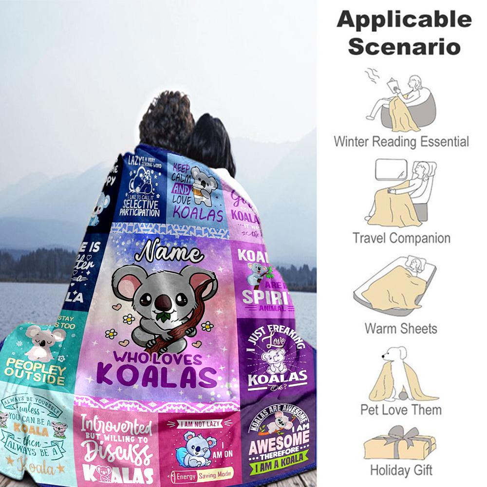 Koala Personalized Text Blanket Multi-purpose Personalized Blanket Soft Warm Cozy Versatile for Seaside Nap Sofa Bed Four Seasons Universal