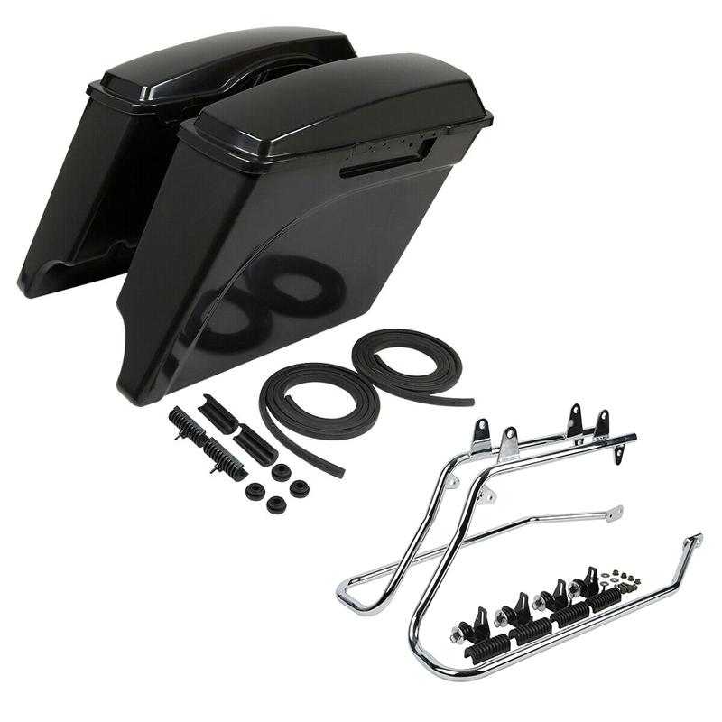 Motorcycle 5" Extended Stretched Hard SaddleBags Conversion Brackets For Harley Softail Fatboy 1984-2017