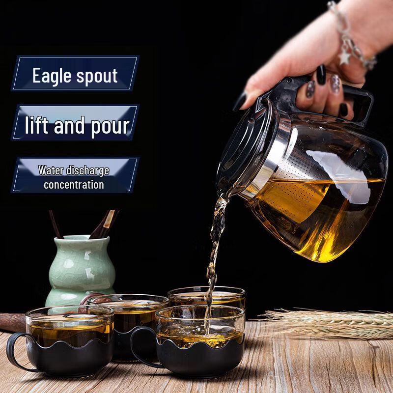 Heat-Resistant Large Glass Teapot & 4-Cup Set