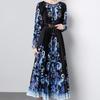 Autumn Women Vintage Print Designer Loose Runway Robe Long Maxi Holiday Party Dresses with Belt