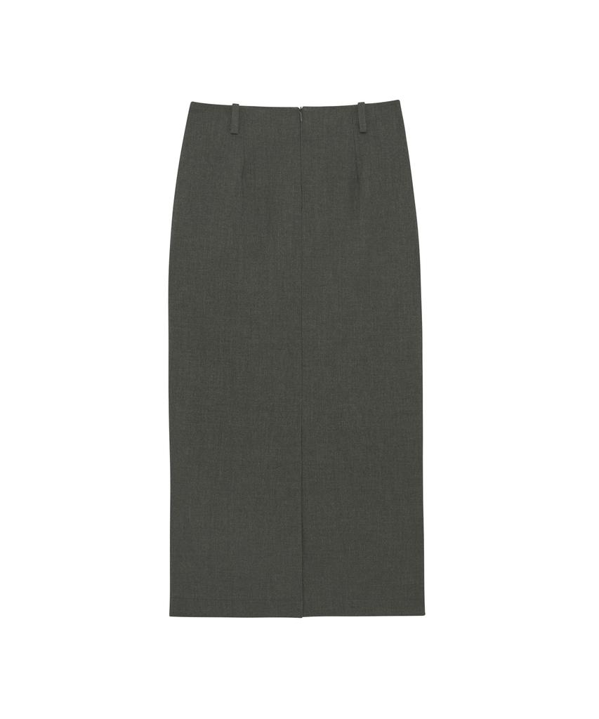 HYEYEONG KIM Cord Set Tailored H-Line Maxi Skirt - Charcoal Khaki