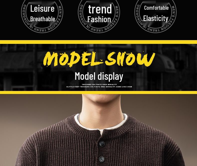 Men's Retro Two-Piece Look Color Block Ribbed Knit Sweater, Autumn Winter Casual Loose Henley Collar.