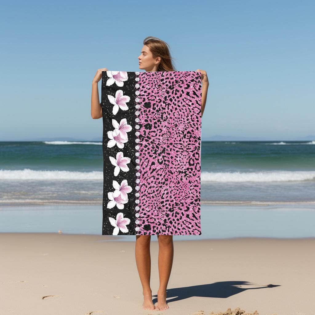 1PC Fierce Floral & Leopard Print Beach Towel Summer Vacation Essential Poolside Accessory Perfect Gift for Beach Lovers