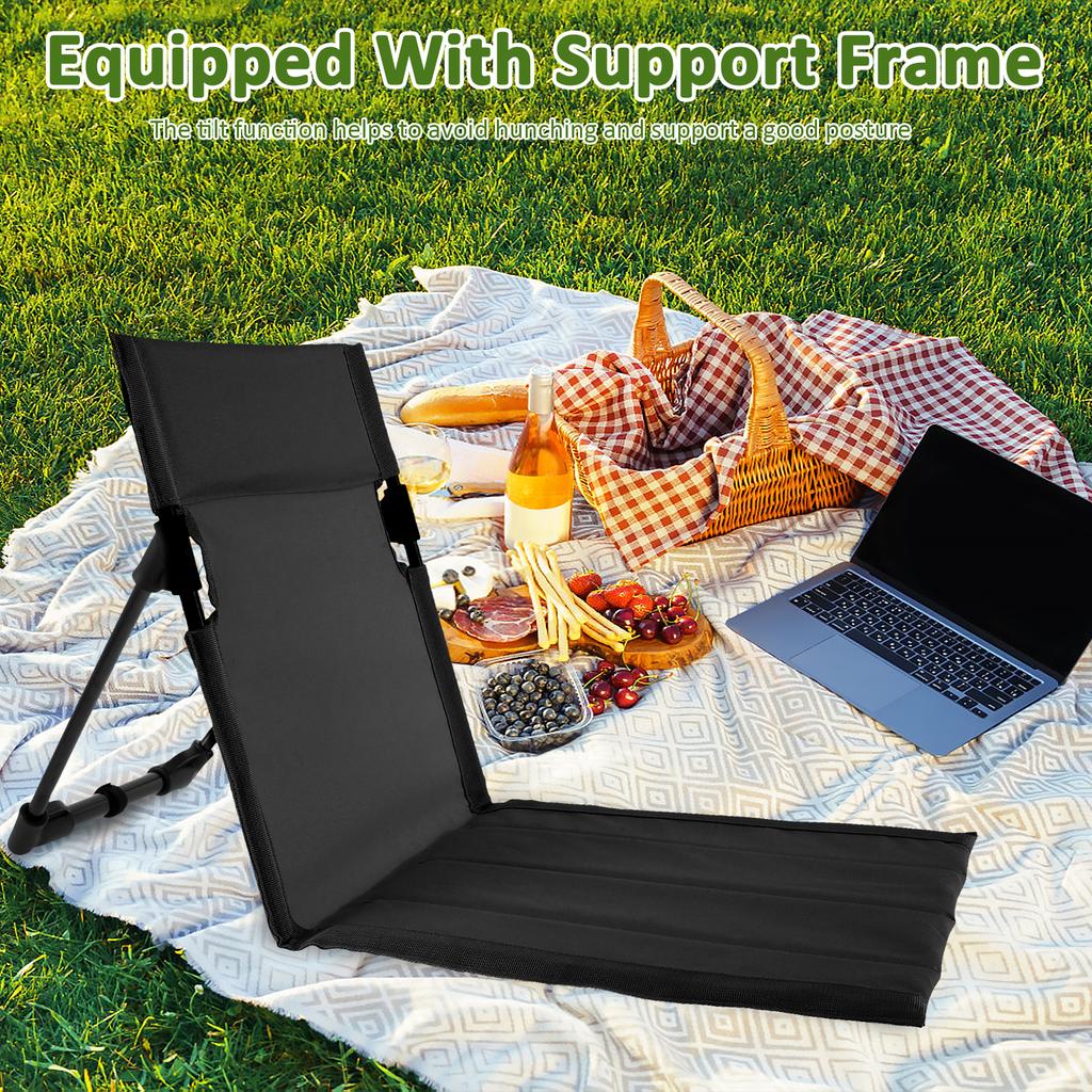 Portable Foldable Camping Chair Outdoor Garden Single Lazy Chair Backrest Cushion Picnic Folding Back Chair with Storage Bag