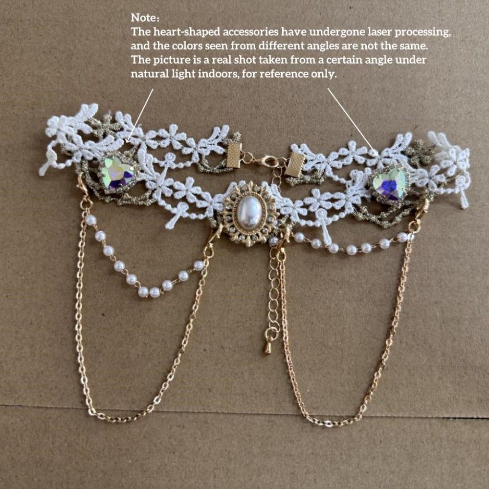 Exquisite Lace Pearl Choker Shiny Lolita Choker Necklace Fashion Rhinestone Tassel Necklace  Women
