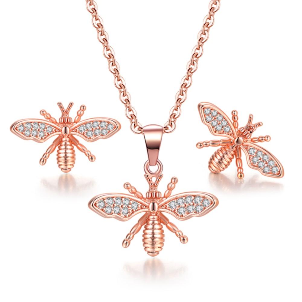 

ZHOUYANG Jewelry Sets For Women Lovely Little Bees Austrian Crystals Rose Gold Color Earrings Necklace Gift Fashion Jewelry S510