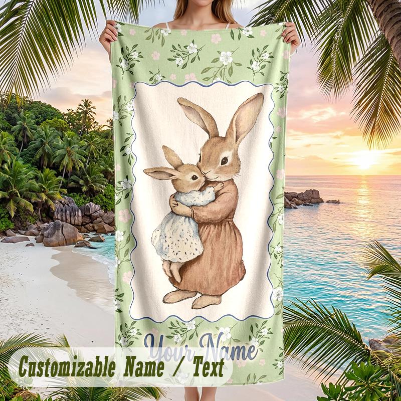 Peter Rabbit Beach Towel, Personalized Custom Text, Quick Dry Soft Large Towel For Swimming Pool Travel
