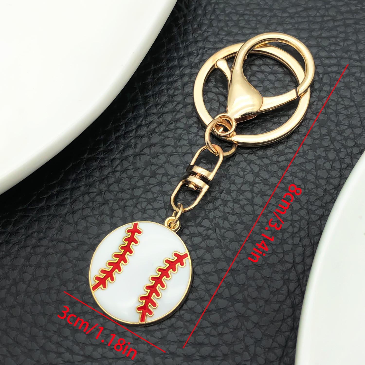 Korean Style Gold 8-Shaped Baseball Keychain with White Drip Glaze for Sports Enthusiasts