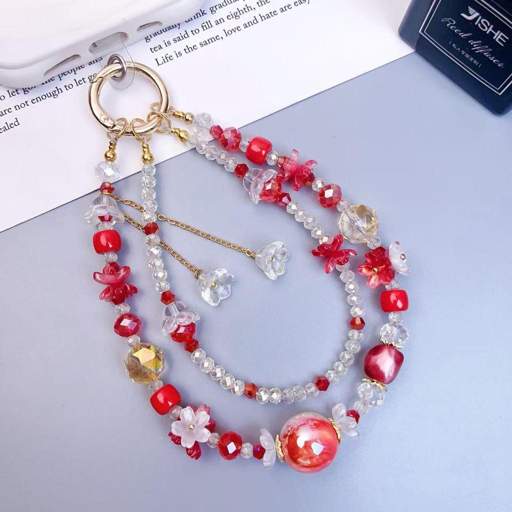 High-End Handmade Crystal Beaded Phone Chain Pendant Keychain for Women