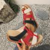 Color matching hollow thick-soled one-word slippers women's new sewing line slope heel beach cool slippers