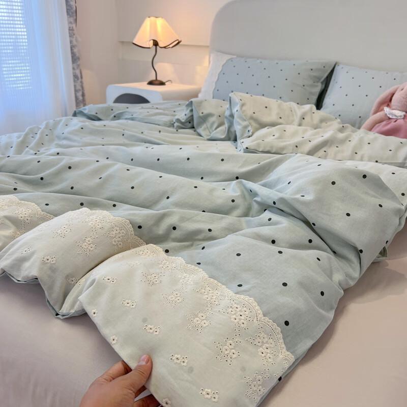 Sea Salt Blue Double-Layer Gauze French Lace Bedding Set