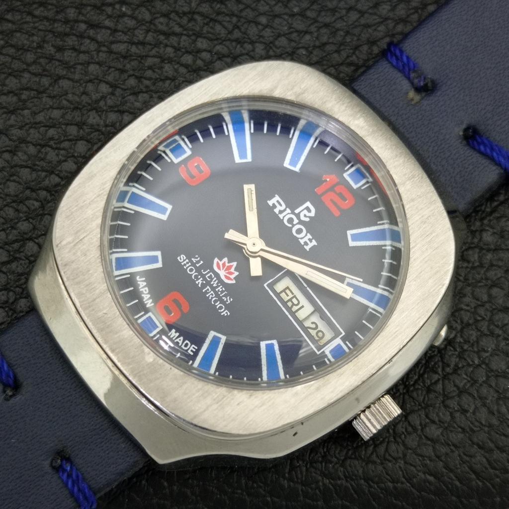 RARE VINTAGE RICOH R31 AUTOMATIC JAPAN MENS BLUE COLOR DIAL WATCH A707932-1