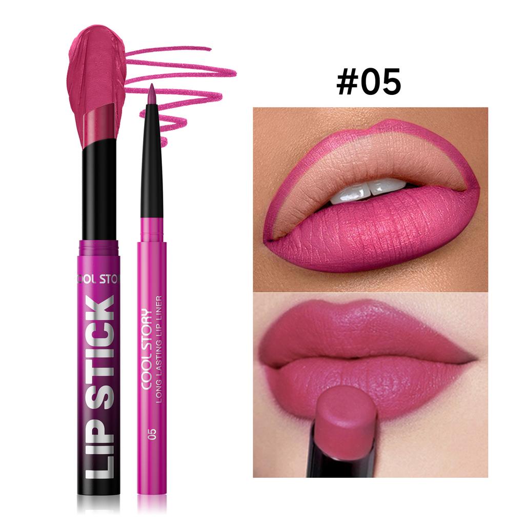 Waterproof Lasting Matte Velvet Lip Gloss Lip Liner Set 2pcs/set Lipliner Pen and Lip Gloss Combination Set Lips Contour Makeup