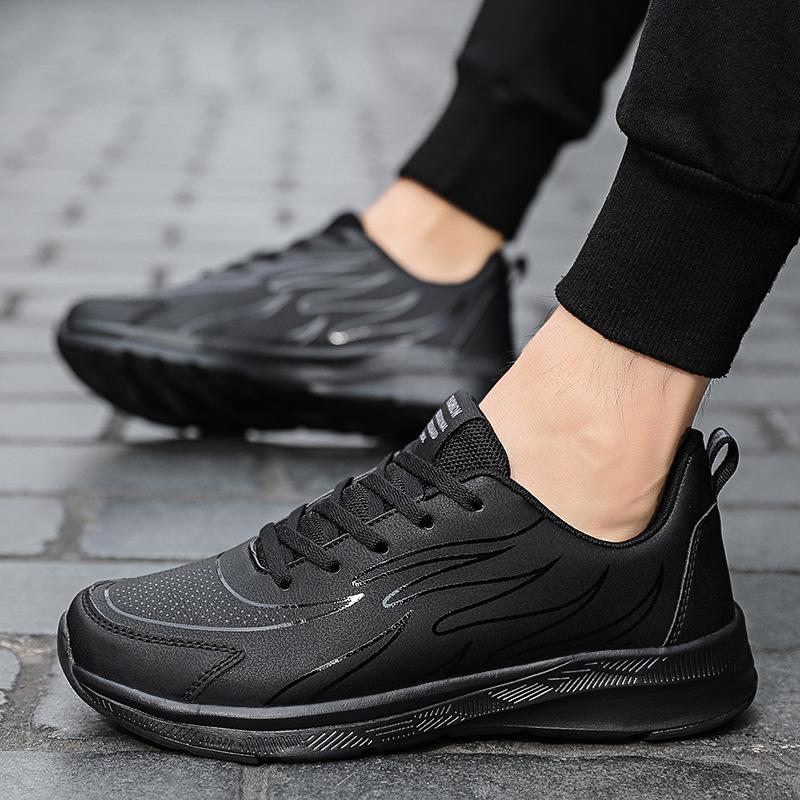 New Leather Sneakers Casual Shoes Teen Black Running Shoes